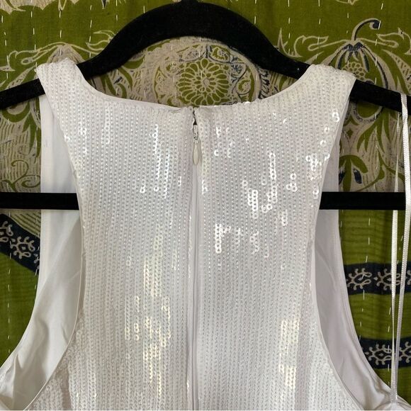 NWOT J. Crew Collection White Fringe Trim with Sequins Sheath Dress Size 6 - Picture 9 of 16
